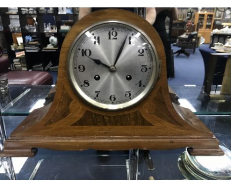 EDWARDIAN INLAID MANTEL CLOCK silvered dial with Arabic numerals; along with two further mantel clocks (3)