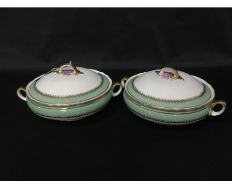 COALPORT COMPORT decorated in gilt with birds; along with a Spode dish, two Aynsley tureens and a serving dish, etc.
