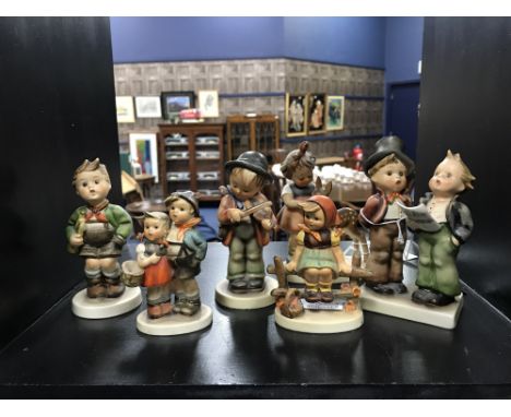 SIX HUMMEL FIGURES comprising Hansel & Gretal, Just Resting, Duet, Trumpet Boy, Little Fiddler and Friends