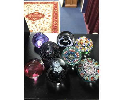 CAITHNESS GLASS FLOATING CROWN PAPERWEIGHT along with others including millefiori examples (8)