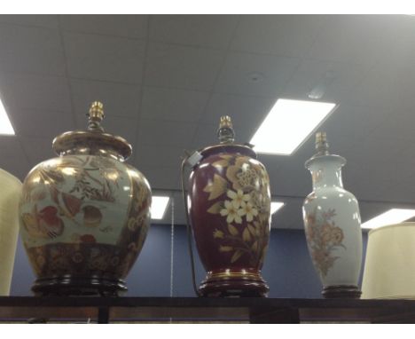 JAPANESE SATSUMA STYLE CERAMIC TABLE LAMP and two others (3)