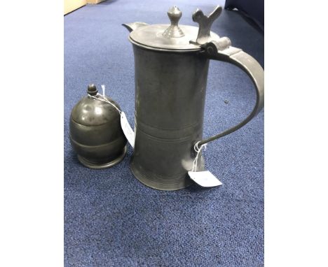 PEWTER JUG along with a pewter caddy (2)