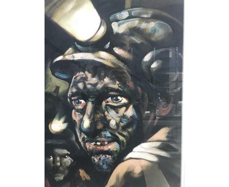 AFTER PETER HOWSON OBE, MINERS photographic print 60cm x 44cm Mounted, framed and under glass