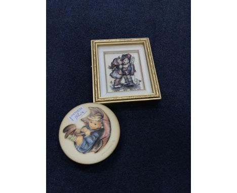 TWO HUMMEL CIRCULAR BOXES along with a pin dish and framed picture