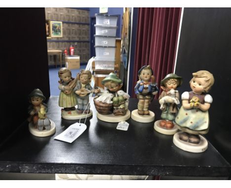 SIX HUMMEL FIGURES comprising Play Mates, For Mother, Singing Lesson, Lost Sheep, Home From Market and Happy Days (6)