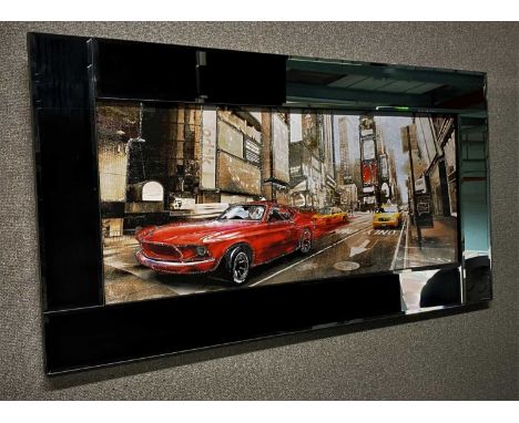 RED CARS MIRROR FRAMED PRINT. 460 x 850 mm