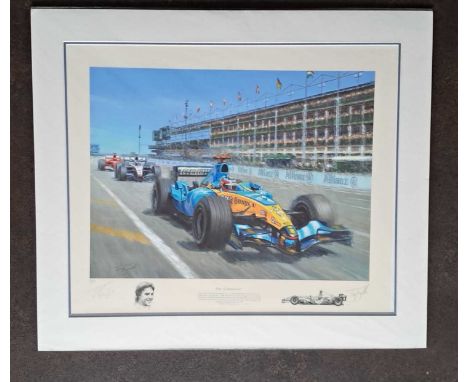 TONY SMITH - THE CHAMPIONS! FERNANDO ALONSO SIGNED PRINT 64/250. 650 x 755 mm.
