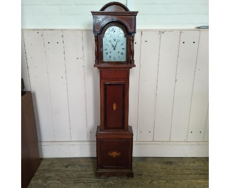 An Edwardian inlaid mahogany grandmother long case clock