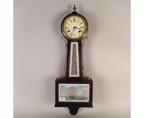 An early 20th Century American banjo wall clock with naval scene