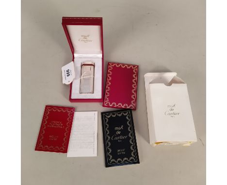 A Must de Cartier lighter in box with paperwork, Serial 39358P