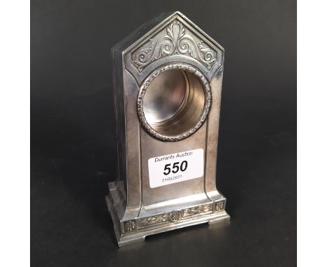 A WMF pocket watch stand of long case clock form with floral and swag decoration