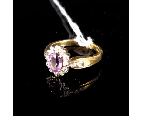 A 9ct gold amethyst and diamond set ring, size O 1/2, weight approx 3.4g