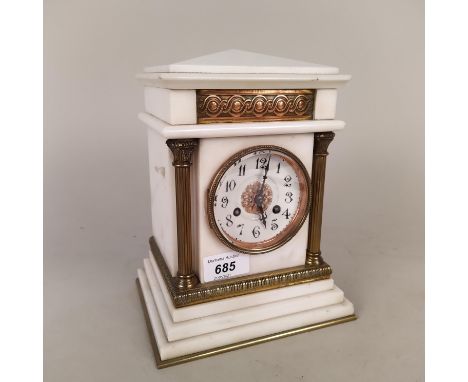 A late 19th Century white marble and gilt mantel clock