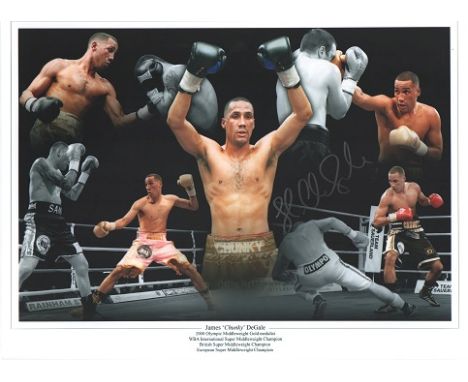 James DeGale signed photo. 16 x 12 inches, 30 x 40 cms high quality colour montage photograph signed by boxer James DeGale wh