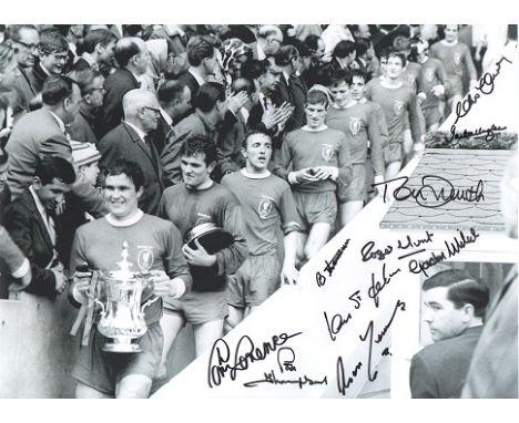 Liverpool 1965 Multi-Signed photo. 16 x 12 inches, 30 x 40 cms high quality black and white photo signed by TEN Liverpool leg