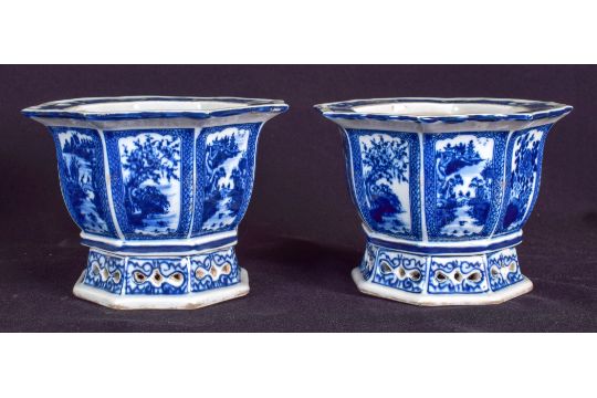 BLUE AND WHITE HEXAGONAL PORCELAIN Asian Hexagonal Cobalt Blue and White