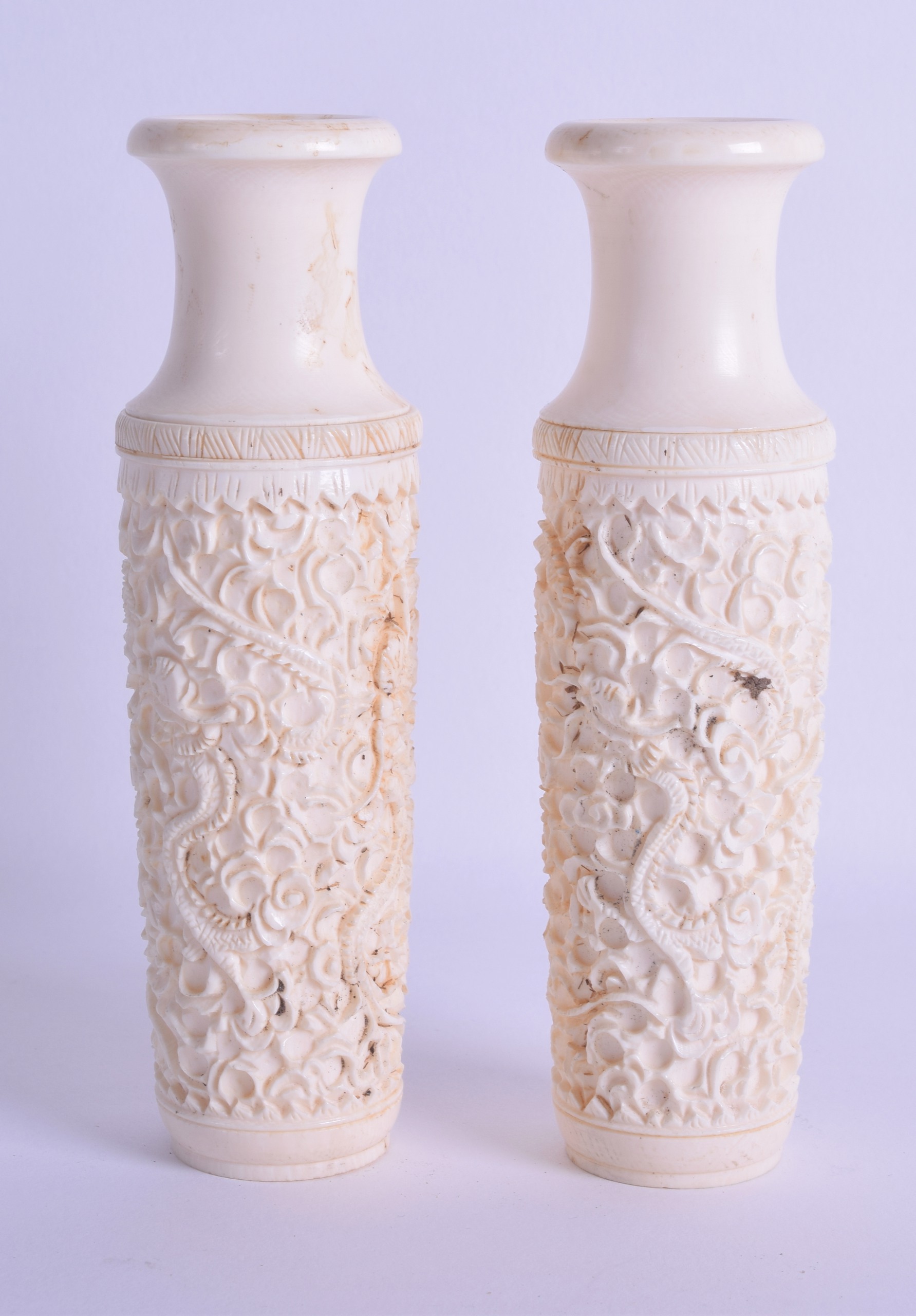 A Pair Of Late 19th Century Chinese Canton Carved Ivory Vases