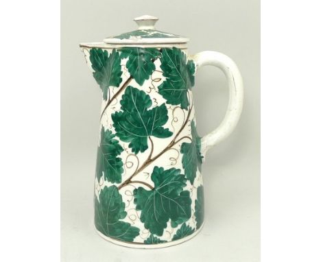 A Cyprus Lapithos pottery coffee service, circa 1963, with painted vine leaf decoration, comprising; coffee pot, hot milk jug