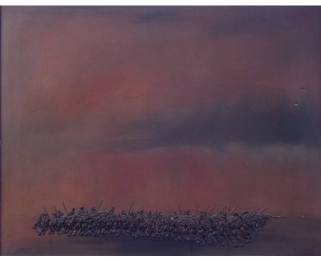 English School: 'The Charge of the Light Brigade', oil on canvas, with soldiers in raised relief, 78 by 74cm.