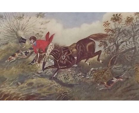 A humorous hunting scene, watercolour, unsigned, 18 by 28cm. 