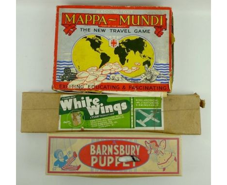 A quantity of boxed toys including a Barnsbury Puppet 'Beppo', boxed, a Duration Model White Wings model aircraft, 'Wing Span