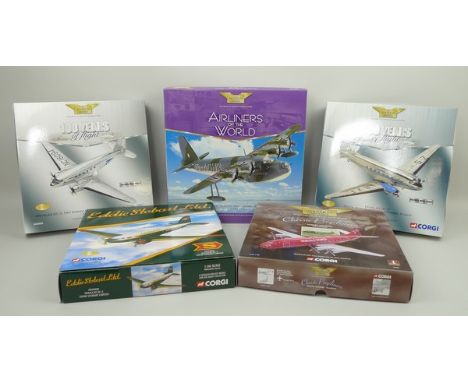 A group of Corgi die cost models of commercial aeroplanes, comprising; Douglas DC-3, Eddie Stobart Ltd, AA30008; Douglas DC-3
