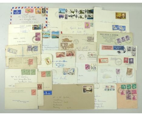 A quantity of First Day Covers, Air Mail letter envelopes and postcards, chiefly GB, George V onwards, and some world stamps,