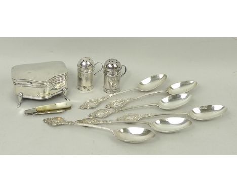 A set of six silver tea spoons, the terminals commemorating the Coronation of King Edward VIII, London 1936, a silver trinket