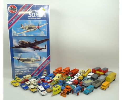 A quantity of scale model accessories including figures, vehicles, foliage, animals, spare wheels and sundry items, together 