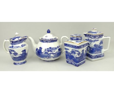 A Wade, for Ringtons, blue and white chinoiserie tea caddy, copying a 1920's Maling design, printed mark, together with a tea