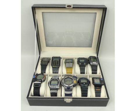 A quantity of Casio LCD watches, some with calculators, comprising; Illuminator Databank, World time Databank, Dino Zone Tele