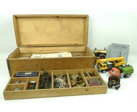 A quantity of vintage Meccano including a No 2 Clockwork Motor in original box, an Electric Systems Limited miniature steam e