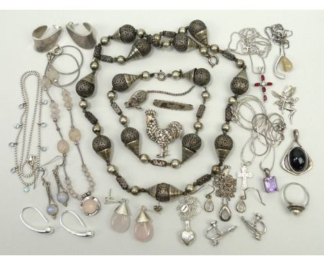 A quantity of silver jewellery including a Kit Heath moonstone and silver Pendant and earrings set, and further vintage and l