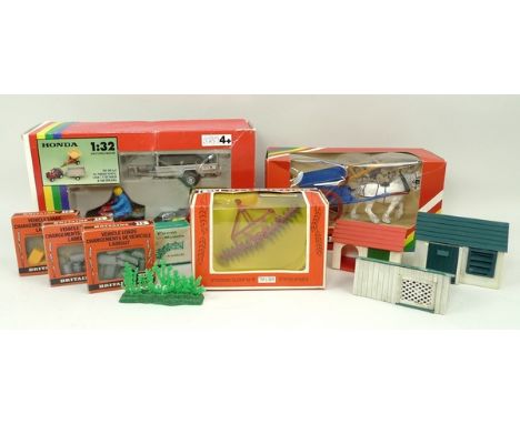 A quantity of Britains models, comprising; TRX 300 4x4 All Terrain Vehicle, 9431, Tumbrel Cart, 9499, Log Sled, 9412, Disc Ha