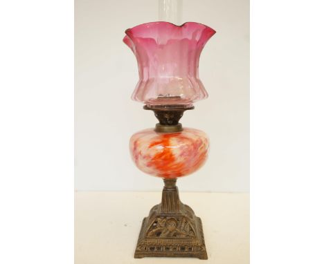 Early 20th century oil lamp with glass reservoir