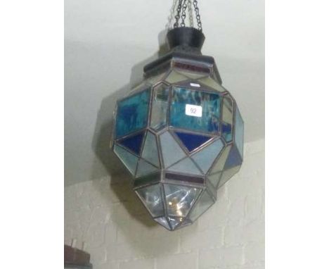 Leaded coloured glass hexagonal hall lantern