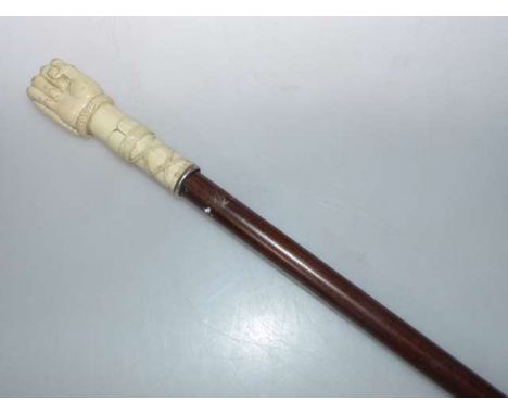 Japanese bone-handled walking stick, signed