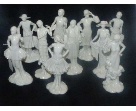 Collection of ten Royal Worcester cream glazed 1920's Collection figures