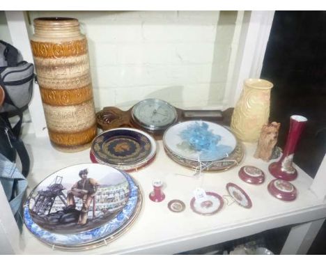 Aneroid barometer and thermometer, plates, vases, Limoges decorative pieces, etc