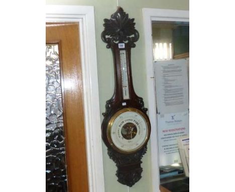 Dark oak aneroid barometer/thermometer