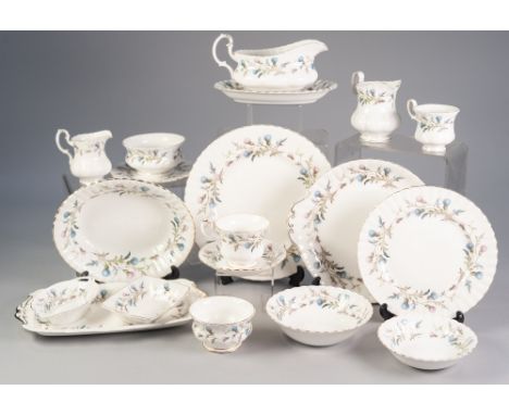 EIGHTY THREE PIECE ROYAL ALBERT 'BRIGADOON' PATTERN CHINA DINNER, TEA AND COFFEE SERVICE FOR SIX PERSONS, , including: THREE 