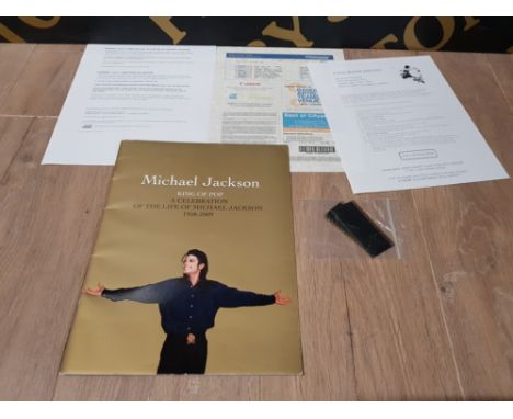 MICHAEL JACKSON MEMORIAL PROGRAMME WITH TICKET FOR ATTENDANCE TO HIS FUNERAL ALONG WITH FILM CELLS FOR HIS THIS IS IT LAST PE