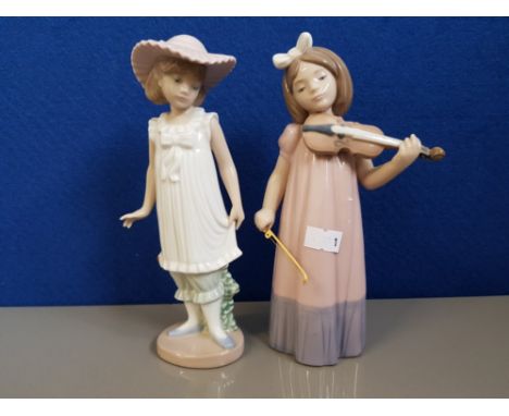 NAO BY LLADRO 1034 GIRL PLAYING VIOLIN TOGETHER WITH NAO 1126 SPRING SHOWERS RETIRED     SAS