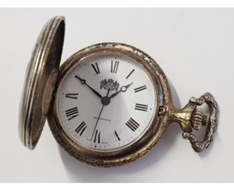 SILVER PLATED POCKET WATCH, IN ORIGINAL CONTAINER