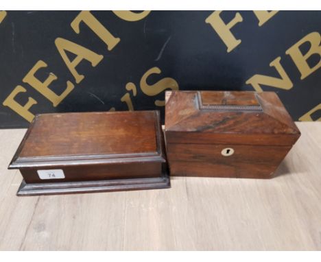 A VICTORIAN ROSEWOOD TEA CADDY AND AN OAK BOX