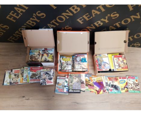 3 BOXES OF VINTAGE WAR COMICS , 2 COMMANDO AND 1 ATTACK