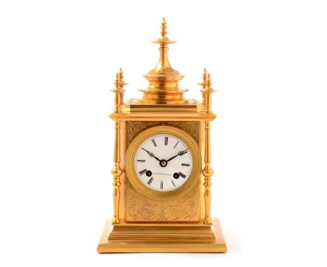 A 19th Century mantel clock, by Henri Marc, Paris, the white enamel roman dial signed with retailer Ritchie's, Edinburgh, fit