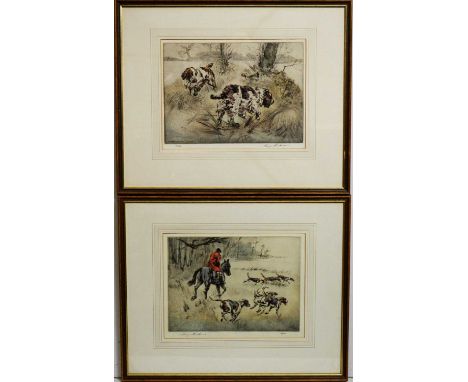Henry Wilkinson (1921-2011)Two sporting scenes depicting gun dogs,pencil signed,limited edition engravings,27 x 35cms, framed