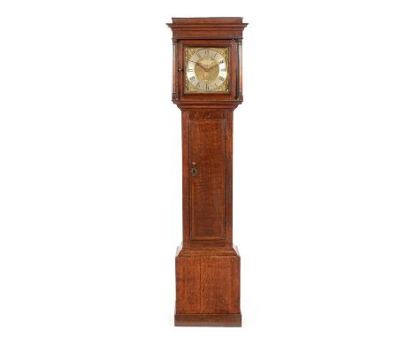 Edw'd Barlow, Oldham; an oak thirty-hour  longcase clock, the brass dial with silvered roman chapter ring, decorative spandre
