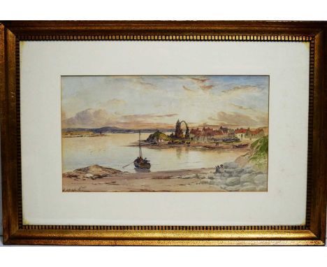 Thomas Swift Hutton (1860- after1935)Summer Evening, Holy Island, signed, watercolour,24 x 42.5cms, in a gilt frame. 